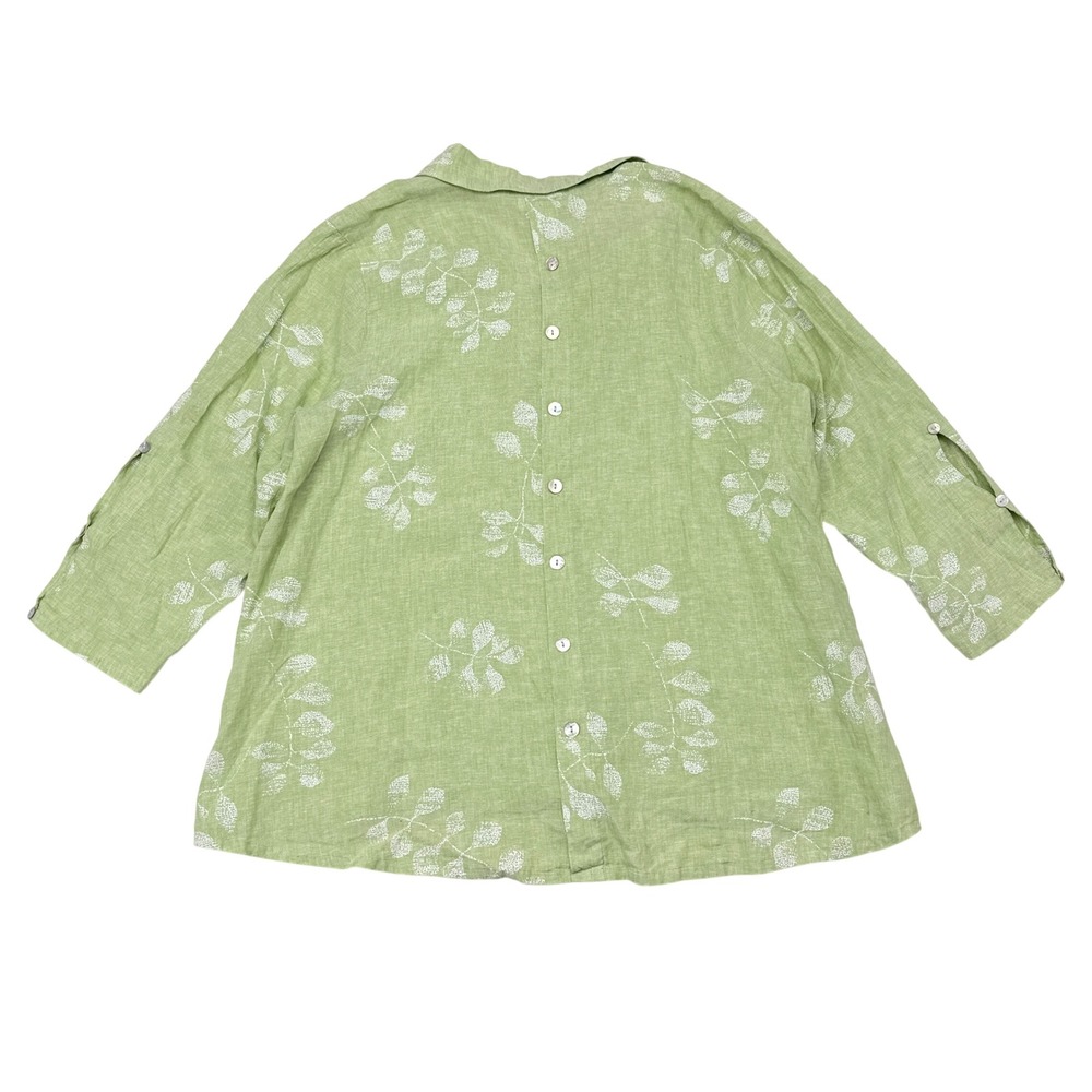 Habitat Tunic Top Womens Size XL Green Floral Linen Blend Lagenlook Mature - Picture 2 of 9